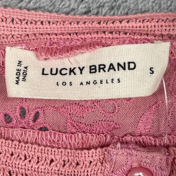 Lucky Brand Tank Top Womens Small Pink Embroidered Eyelet Floral Square Neck - Picture 3 of 10